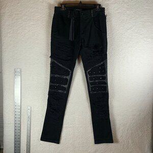 Punk Rave MIA Pants Men's M/S Black Cotton Studded Straight Fit Distressed S9781